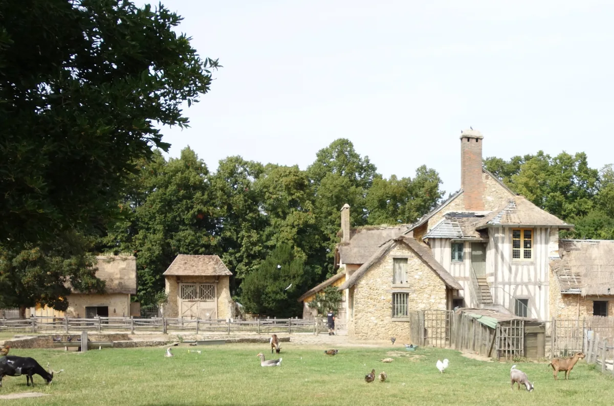 Boerderijdieren bij het gehucht van Marie-Antoinette in het park van Versailles